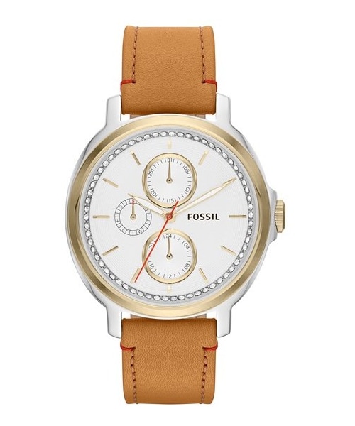FOSSIL(フォッシル)の「Fossil 'Chelsey' Crystal Bezel Multifunction Leather Strap Watch, 39mm(アナログ腕時計・Tan/ Gold)」の2枚目の写真