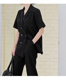 HOTPING | ストラップSETダブルボタンカラーネックブラウス(Tシャツ/カットソー)