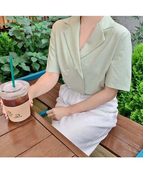 HOTPING(ホッピン)の「ストラップSETダブルボタンカラーネックブラウス(Tシャツ/カットソー・レディース・Black/Green/White・XS-S/M-L/XL-2XL)」の3枚目の写真