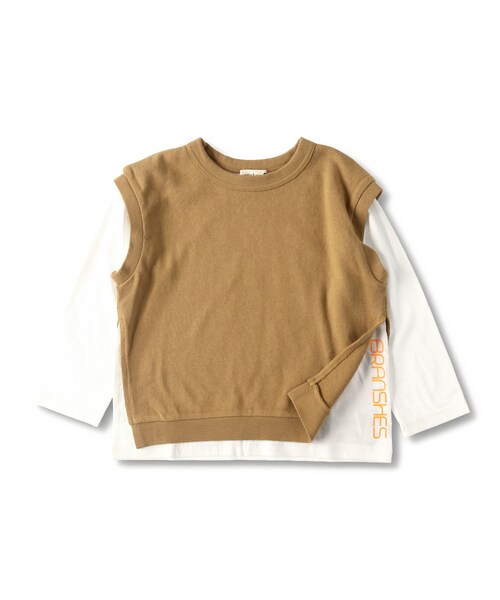 BRANSHES(ブランシェス)の「ベスト重ね着長袖Tシャツ(Tシャツ/カットソー・キッズ・キャメル/ブラック・80cm~150cm)」の1枚目の写真