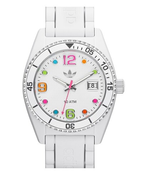 adidas(アディダス)の「adidas Originals 'Brisbane' Silicone Strap Watch, 42mm(アナログ腕時計・レディース・White/ Multi)」の2枚目の写真