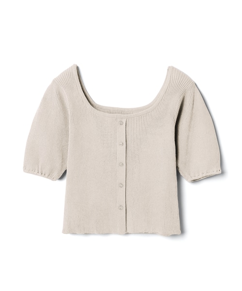 GRL（グレイル）の「フロントボタンスクエアネックパフスリーブトップス（Tシャツ/カットソー・レディース・マスタード/オフベージュ・M）」の2枚目の写真