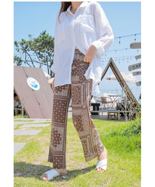 HOTPING(ホッピン)の「ペイズリーパターンワイドパンツ(その他パンツ・レディース・Black/Brown・XS-S/M-L/XL-2XL)」の2枚目の写真