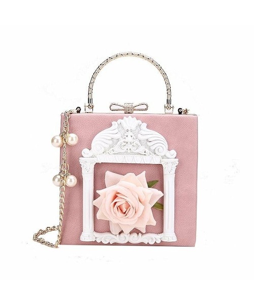 ショルダーバック パッチン留め 薔薇 手描き トールペイント