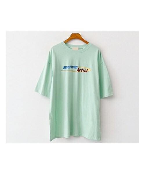 fd style(エフディ スタイル)の「アメリカンアーティストロゴラウンド半袖Tシャツ(Tシャツ/カットソー・レディース・화이트/그린/그레이・FREE(44-66))」の3枚目の写真