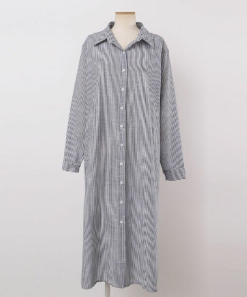 DHOLIC STYLE（ディーホリックスタイル）の「[ontheriver] ストライプロングシャツワンピース（シャツワンピース・レディース・ブラック/ブルー/ブラウン・FREE）」の3枚目の写真