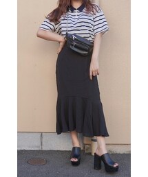 A.D.G | Loose Fit Border Polo-shirts (white)(ポロシャツ)