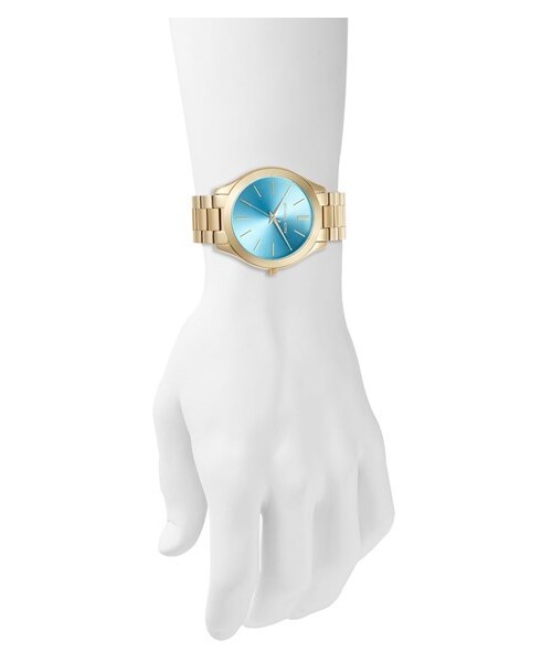 MICHAEL KORS（マイケルコース）の「MICHAEL Michael Kors Michael Kors 'Slim Runway' Bracelet Watch, 42mm（アナログ腕時計・Gold/ Blue）」の3枚目の写真