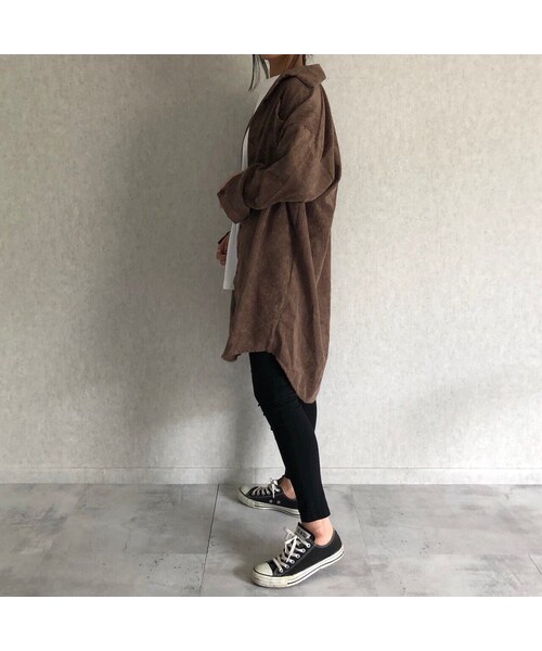 copine(コピン)の「10月9日再入荷!ゆるっとオーバーサイズ!コーデュロイロングシャツ(2color)【クリックポスト対象商品】(シャツ/ブラウス・レディース・その他)」の2枚目の写真