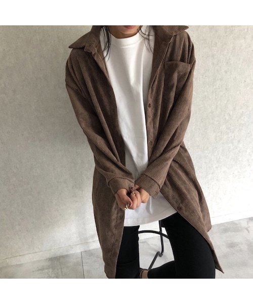 copine(コピン)の「10月9日再入荷!ゆるっとオーバーサイズ!コーデュロイロングシャツ(2color)【クリックポスト対象商品】(シャツ/ブラウス・レディース・その他)」の1枚目の写真