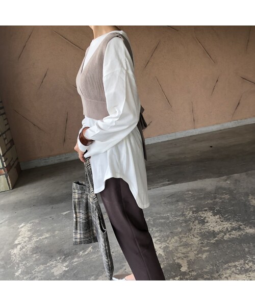 copine（コピン）の「大人可愛いバックリボン！ニットビスチェ ×バックスリットロンT SET(2color)【クリックポスト対象商品】（Tシャツ/カットソー・レディース・その他）」の4枚目の写真