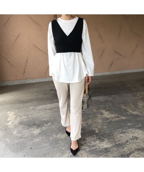 copine（コピン）の「大人可愛いバックリボン！ニットビスチェ ×バックスリットロンT SET(2color)【クリックポスト対象商品】（Tシャツ/カットソー・レディース・その他）」の8枚目の写真