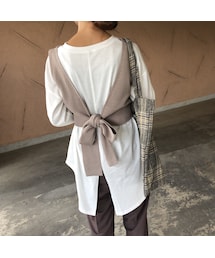 copine | 大人可愛いバックリボン！ニットビスチェ ×バックスリットロンT SET(2color)【クリックポスト対象商品】(Tシャツ/カットソー)