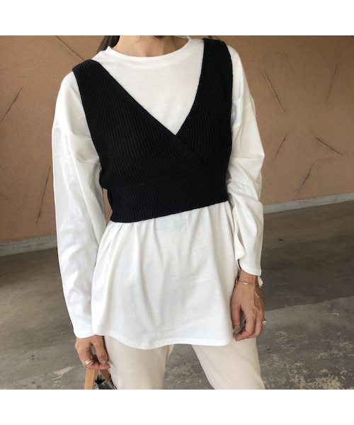 copine（コピン）の「大人可愛いバックリボン！ニットビスチェ ×バックスリットロンT SET(2color)【クリックポスト対象商品】（Tシャツ/カットソー・レディース・その他）」の11枚目の写真