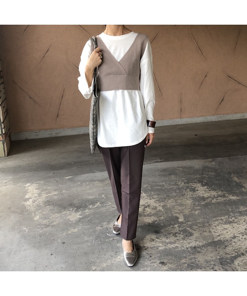 copine（コピン）の「大人可愛いバックリボン！ニットビスチェ ×バックスリットロンT SET(2color)【クリックポスト対象商品】（Tシャツ/カットソー・レディース・その他）」の2枚目の写真