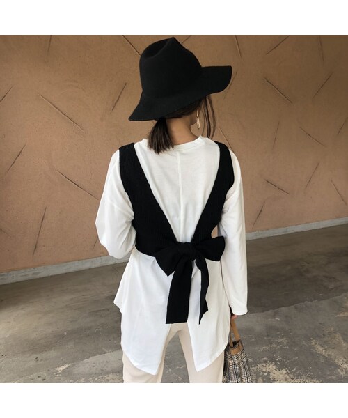 copine（コピン）の「大人可愛いバックリボン！ニットビスチェ ×バックスリットロンT SET(2color)【クリックポスト対象商品】（Tシャツ/カットソー・レディース・その他）」の10枚目の写真