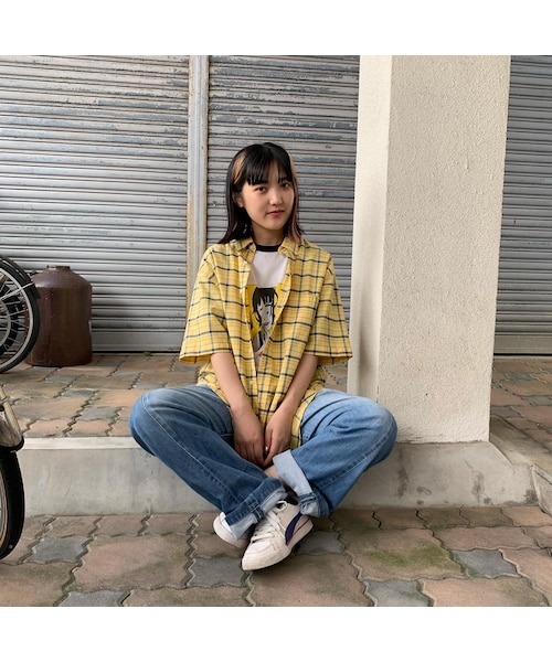 no brand（ノーブランド）の「イエローチェックシャツ（シャツ