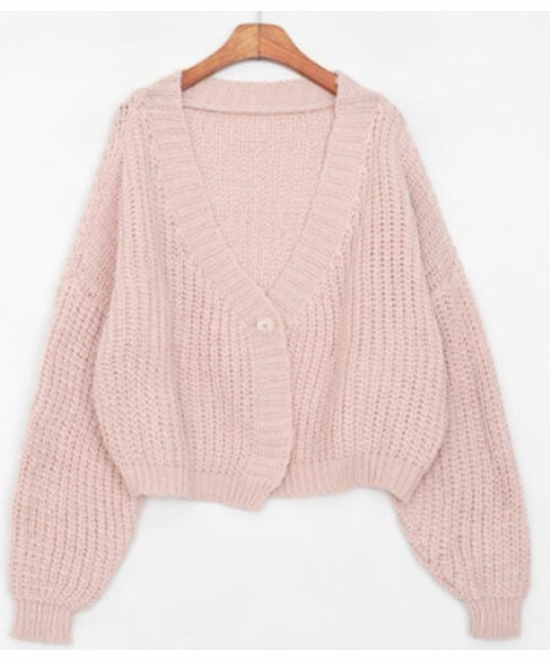 DHOLIC STYLE（ディーホリックスタイル）の「[heyboo] ワンボタンニットカーディガン（カーディガン/ボレロ・レディース・ベージュ/ピンク/ホワイト・FREE）」の3枚目の写真