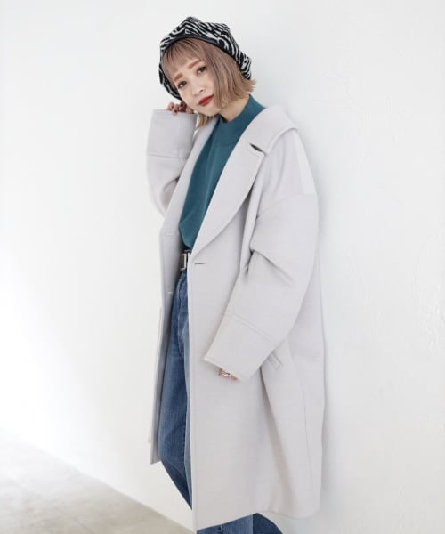 PAGEBOY（ページボーイ）の「ウールコクーンチェスターコート（ジャケット/アウター・レディース・ブラック/グレージュ/ココア/バイオレット・S/M）」の2枚目の写真