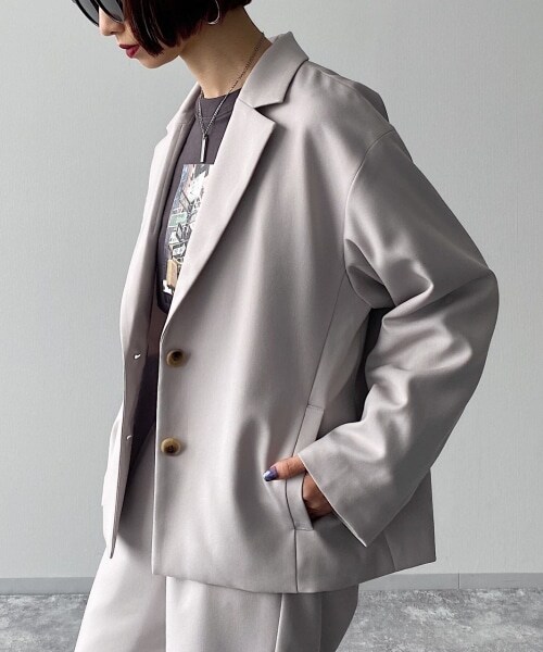 PAGEBOY（ページボーイ）の「ウールライクセットアップジャケット（ジャケット/アウター・レディース・ブラック/グレージュ/モクモカ・F）」の7枚目の写真