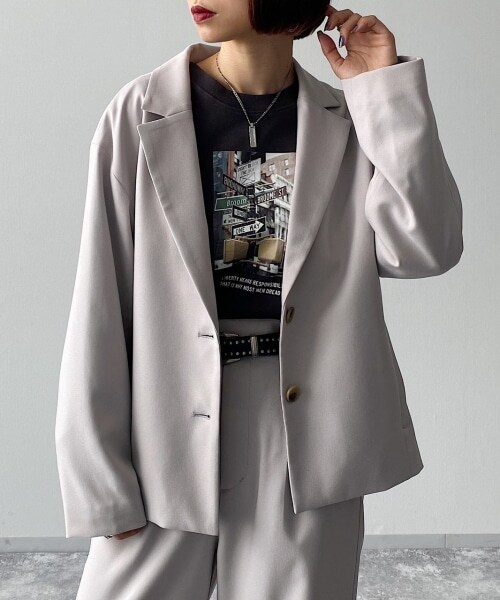 PAGEBOY（ページボーイ）の「ウールライクセットアップジャケット（ジャケット/アウター・レディース・ブラック/グレージュ/モクモカ・F）」の2枚目の写真