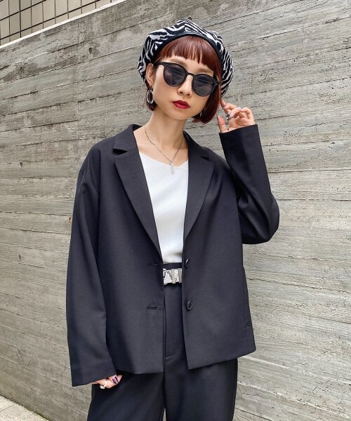 PAGEBOY（ページボーイ）の「ウールライクセットアップジャケット（ジャケット/アウター・レディース・ブラック/グレージュ/モクモカ・F）」の5枚目の写真