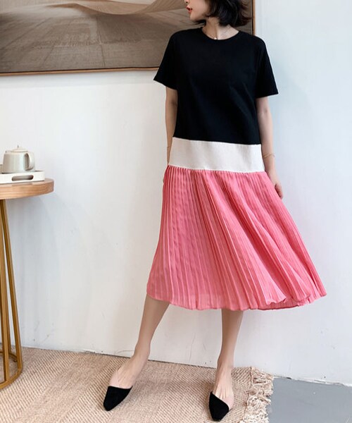 no brand（ノーブランド）の「バイカラー大人プリーツワンピース（ワンピース・レディース・その他）」の8枚目の写真