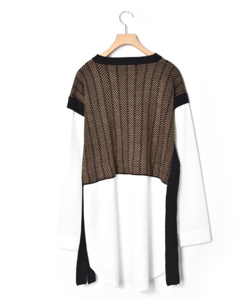 w closet（ダブルクローゼット）の「【Alley】ジャガードニットベストシャツドッキングプルオーバー（トップス・レディース・グリーン/ブラック・FREE/M/L）」の5枚目の写真