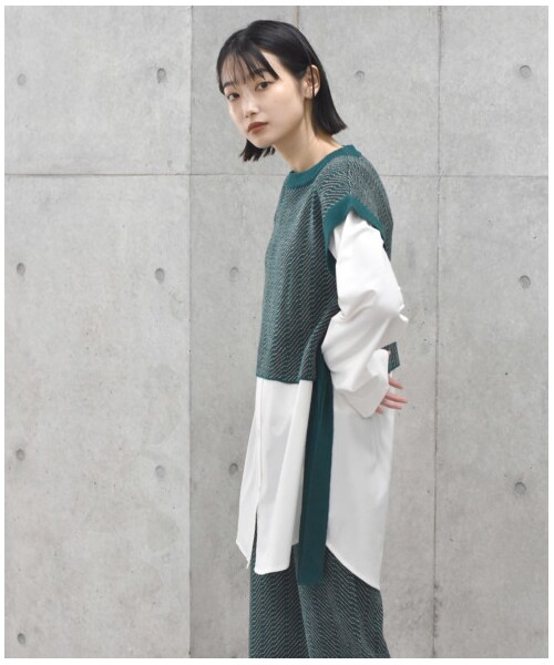 w closet（ダブルクローゼット）の「【Alley】ジャガードニットベストシャツドッキングプルオーバー（トップス・レディース・グリーン/ブラック・FREE/M/L）」の10枚目の写真