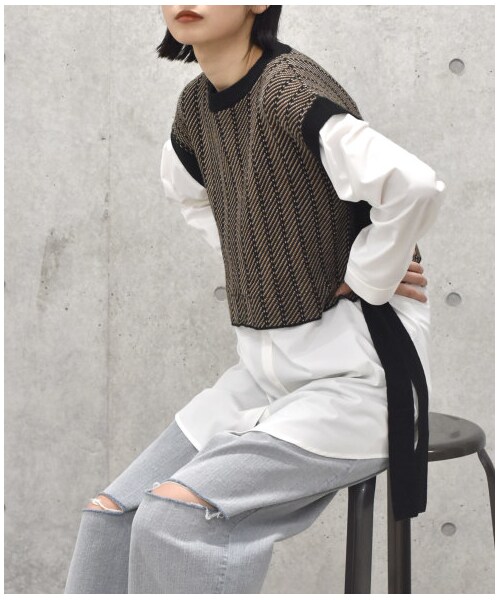 w closet（ダブルクローゼット）の「【Alley】ジャガードニットベストシャツドッキングプルオーバー（トップス・レディース・グリーン/ブラック・FREE/M/L）」の20枚目の写真