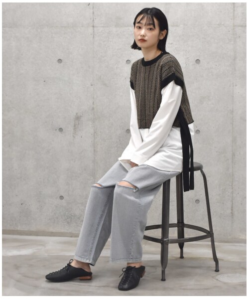 w closet（ダブルクローゼット）の「【Alley】ジャガードニットベストシャツドッキングプルオーバー（トップス・レディース・グリーン/ブラック・FREE/M/L）」の19枚目の写真