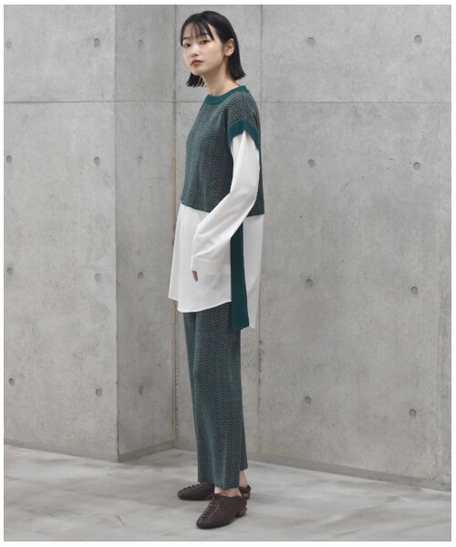 w closet（ダブルクローゼット）の「【Alley】ジャガードニットベストシャツドッキングプルオーバー（トップス・レディース・グリーン/ブラック・FREE/M/L）」の15枚目の写真