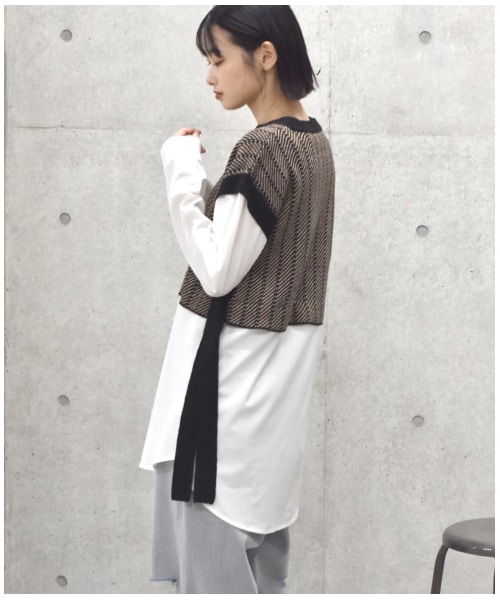 w closet（ダブルクローゼット）の「【Alley】ジャガードニットベストシャツドッキングプルオーバー（トップス・レディース・グリーン/ブラック・FREE/M/L）」の17枚目の写真