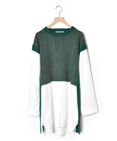 w closet（ダブルクローゼット）の「【Alley】ジャガードニットベストシャツドッキングプルオーバー（トップス・レディース・グリーン/ブラック・FREE/M/L）」の2枚目の写真