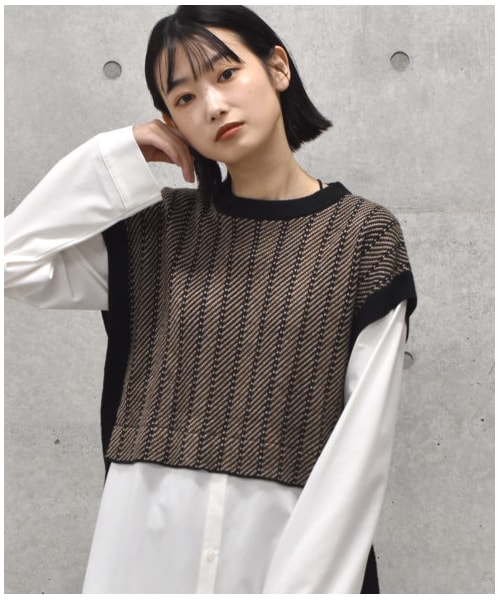 w closet（ダブルクローゼット）の「【Alley】ジャガードニットベストシャツドッキングプルオーバー（トップス・レディース・グリーン/ブラック・FREE/M/L）」の21枚目の写真