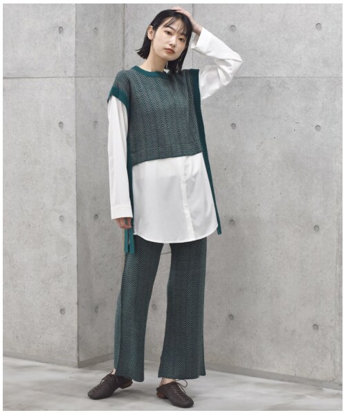 w closet(ダブルクローゼット)の「【Alley】ジャガードニットパンツ(パンツ・レディース・グリーン/ブラック・FREE/M/L)」の9枚目の写真