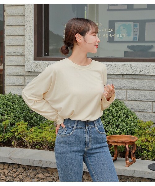 HOTPING（ホッピン）の「レーヨンミックスベーシックロングTシャツ（Tシャツ/カットソー・レディース・Beige/White/Black・フリーサイズ/2XL-4XL）」の2枚目の写真