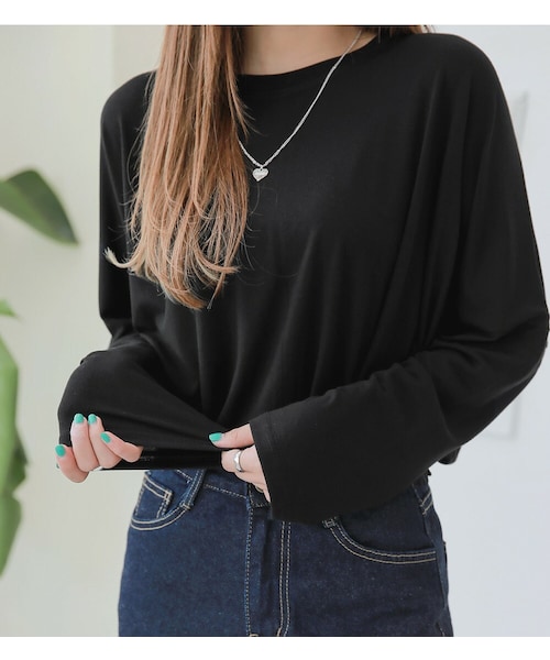 HOTPING（ホッピン）の「レーヨンミックスベーシックロングTシャツ（Tシャツ/カットソー・レディース・Beige/White/Black・フリーサイズ/2XL-4XL）」の3枚目の写真