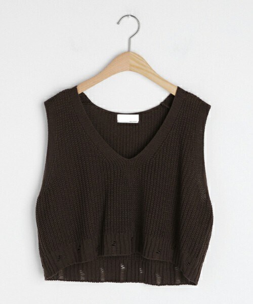 DHOLIC（ディーホリック）の「クロップドニットベスト（ベスト・レディース・ベージュ/グリーン/ブラウン/レッド/ホワイト・FREE）」の3枚目の写真