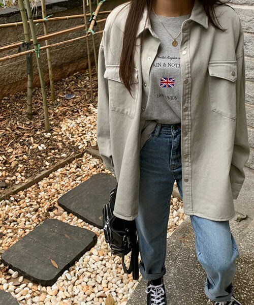 DHOLIC STYLE（ディーホリックスタイル）の「[66girls] コットンスナップボタンジャケット（ミリタリージャケット・レディース・ブルー/ホワイト/グレー/ピンク/グリーン/ブラウン/ブラック・FREE）」の4枚目の写真