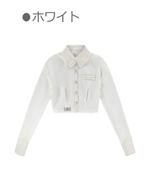 Bobon21 | ミニフリル付きショート丈シャツブラウス-全１色-(シャツ/ブラウス)