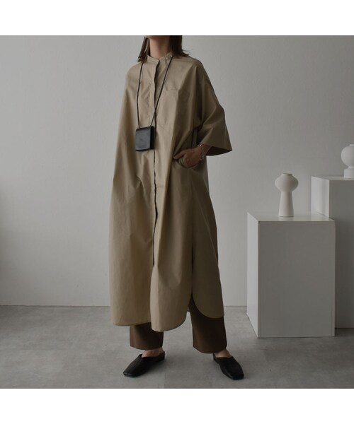 Lavish Gate(ラヴィッシュゲート)の「onepiece-04030 日本製 バンドカラー ワイドスリーブ ロングシャツワンピース オフホワイト ベージュ(ワンピース・レディース・その他)」の6枚目の写真