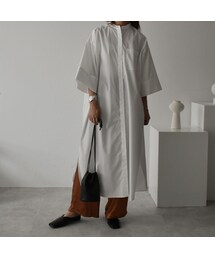 Lavish Gate | 9月中旬入荷分　予約販売　onepiece-04030　日本製　バンドカラー ワイドスリーブ ロングシャツワンピース　オフホワイト　ベージュ(ワンピース)