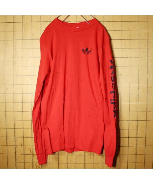 Adidas アディダス の 80s Usa製 Adidas アディダス 長袖 Tシャツ レッド 赤 メンズl トレフォイル ワンポイント ロンt 古着 Tシャツ カットソー Wear
