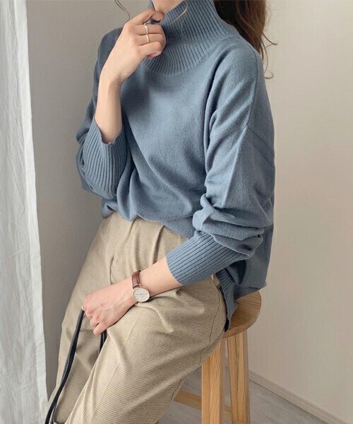 chocomee（チョコミー）の「もちもちタートルニット（ニット/セーター・レディース・ホワイト/ベージュ/ブルー・FREE）」の3枚目の写真