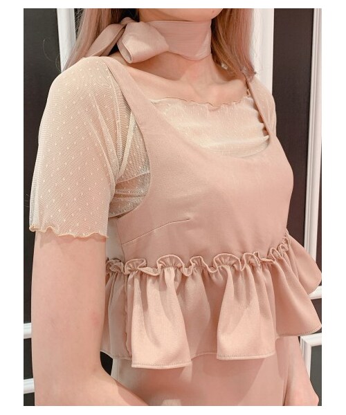 lilLilly（リルリリー）の「サテンフリルワンピース（トップスセット）（ワンピース/ドレス・レディース・BEIGE/PINK/BLACK・FREE）」の5枚目の写真