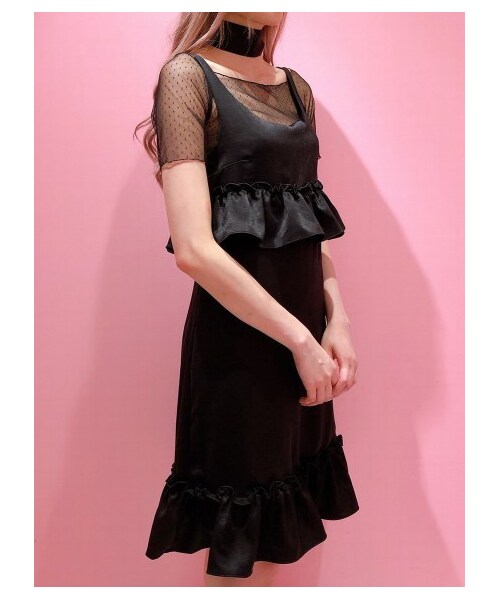 lilLilly（リルリリー）の「サテンフリルワンピース（トップスセット）（ワンピース/ドレス・レディース・BEIGE/PINK/BLACK・FREE）」の8枚目の写真