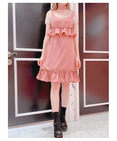 lilLilly（リルリリー）の「サテンフリルワンピース（トップスセット）（ワンピース/ドレス・レディース・BEIGE/PINK/BLACK・FREE）」の12枚目の写真