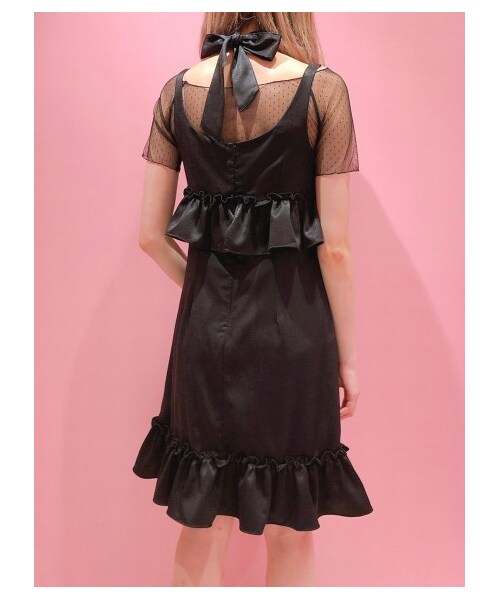 lilLilly（リルリリー）の「サテンフリルワンピース（トップスセット）（ワンピース/ドレス・レディース・BEIGE/PINK/BLACK・FREE）」の9枚目の写真