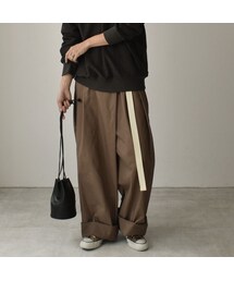 Lavish Gate | bottoms-07002　ベルト付き　ラップ ワイドチノパンツ　モカ　ベージュ(チノパンツ)